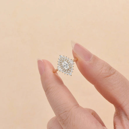 Oval Cut Moissanite Floral Halo Engagement Ring