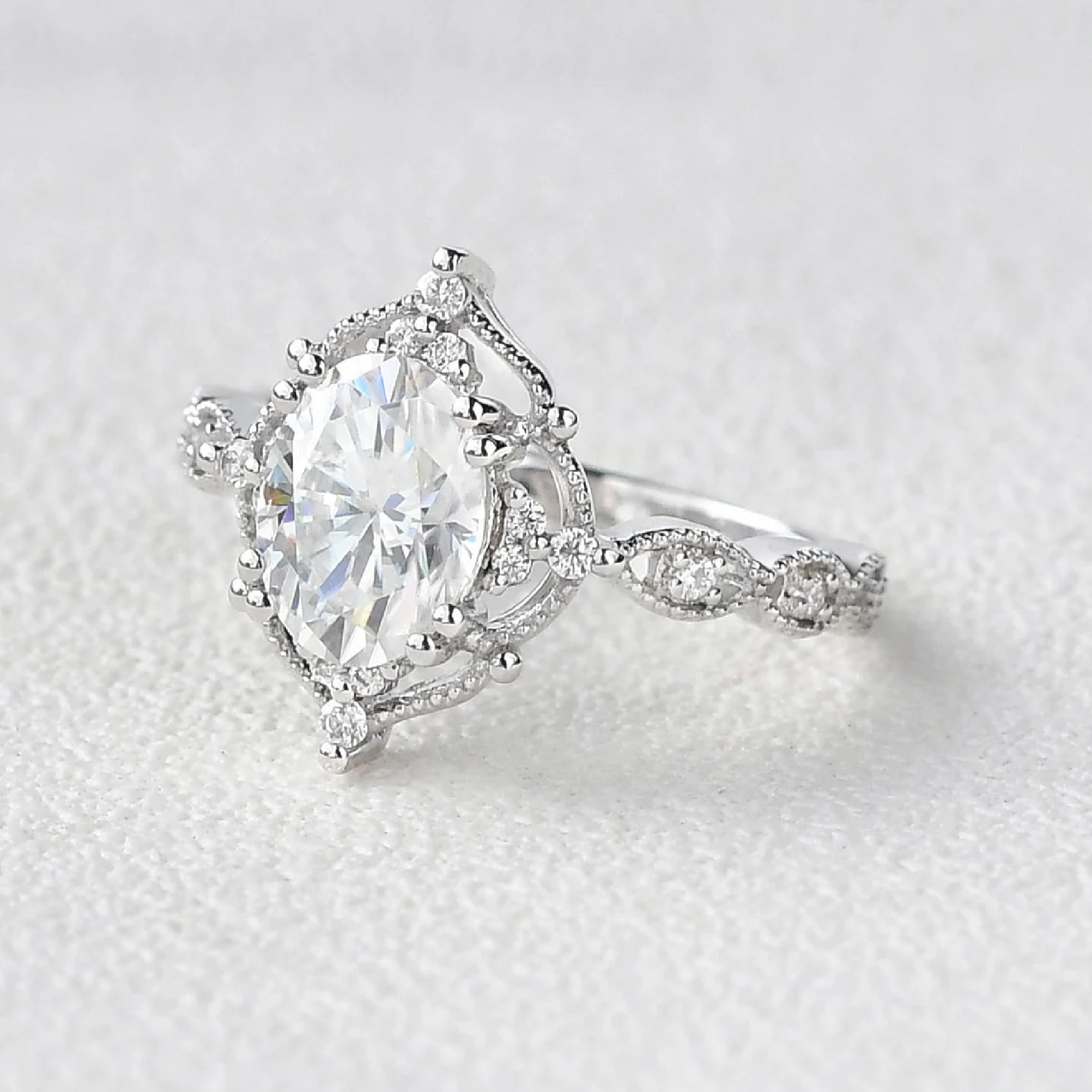 Oval Cut  Moissanite Vintage Engagement Ring