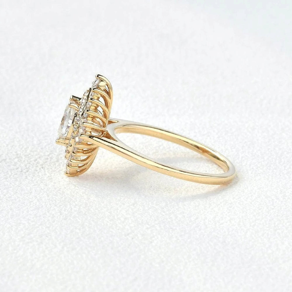 Oval Cut Moissanite Floral Halo Engagement Ring