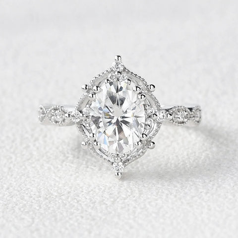 Oval Cut  Moissanite Vintage Engagement Ring