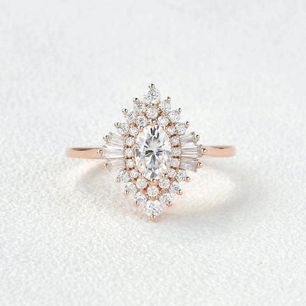 Oval Cut Moissanite Floral Halo Engagement Ring