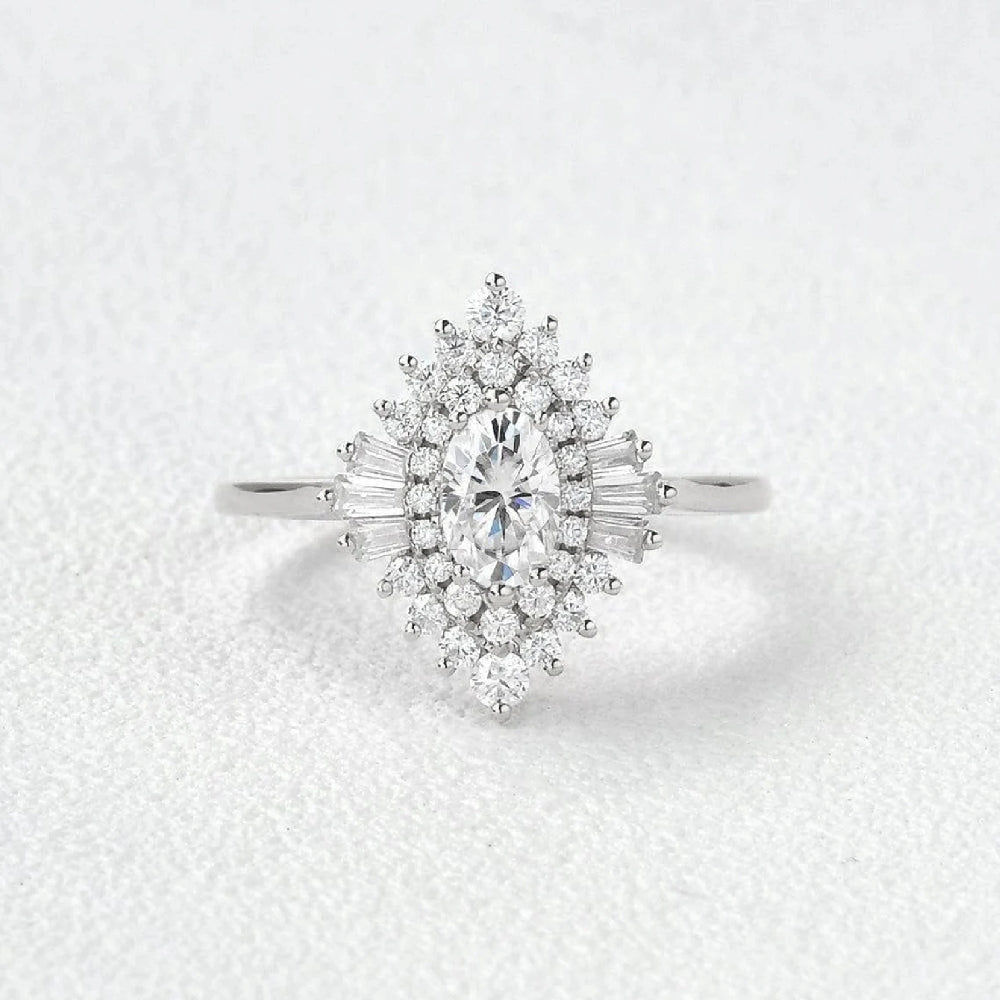 Oval Cut Moissanite Floral Halo Engagement Ring