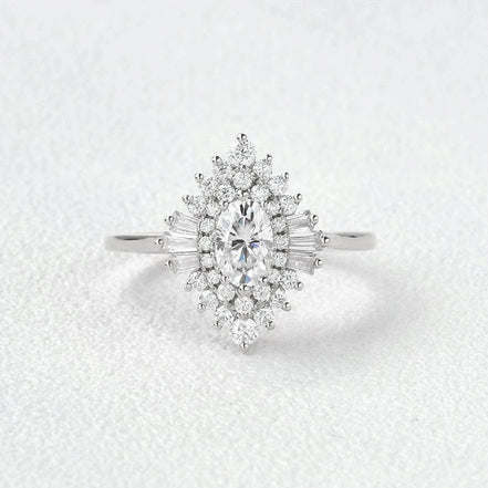 Oval Cut Moissanite Floral Halo Engagement Ring