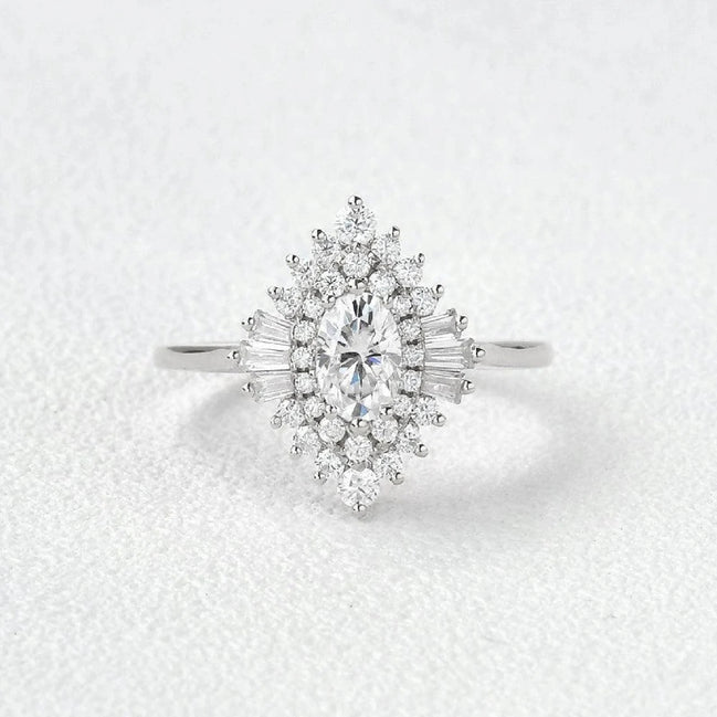 Oval Cut Moissanite Floral Halo Engagement Ring