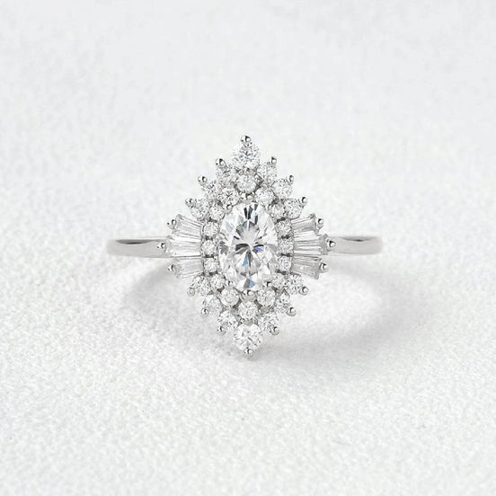 Oval Cut Moissanite Floral Halo Engagement Ring