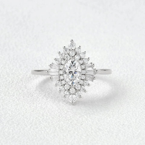 Oval Cut Moissanite Floral Halo Engagement Ring
