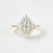 Oval Cut Moissanite Floral Halo Engagement Ring