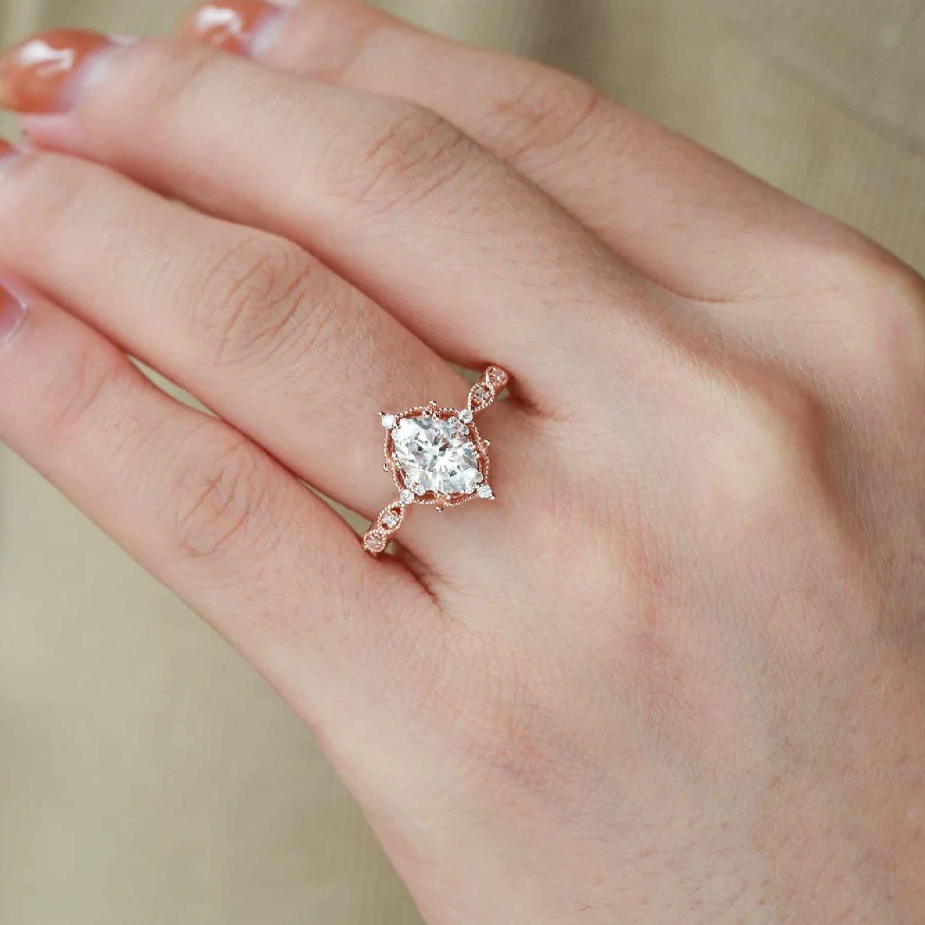 Oval Cut  Moissanite Vintage Engagement Ring