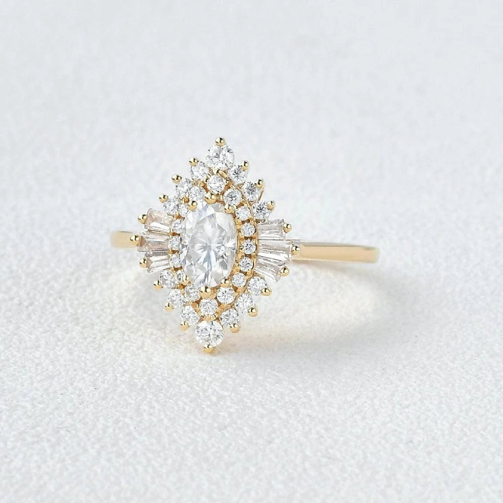 Oval Cut Moissanite Floral Halo Engagement Ring