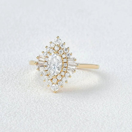 Oval Cut Moissanite Floral Halo Engagement Ring