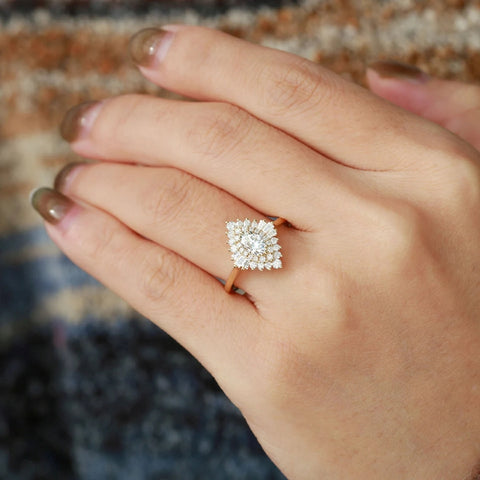 Oval Cut Moissanite Floral Halo Engagement Ring
