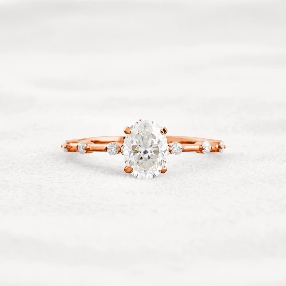 Hidden Accent Oval Cut Moissanite Wedding Ring