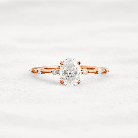 Hidden Accent Oval Cut Moissanite Wedding Ring