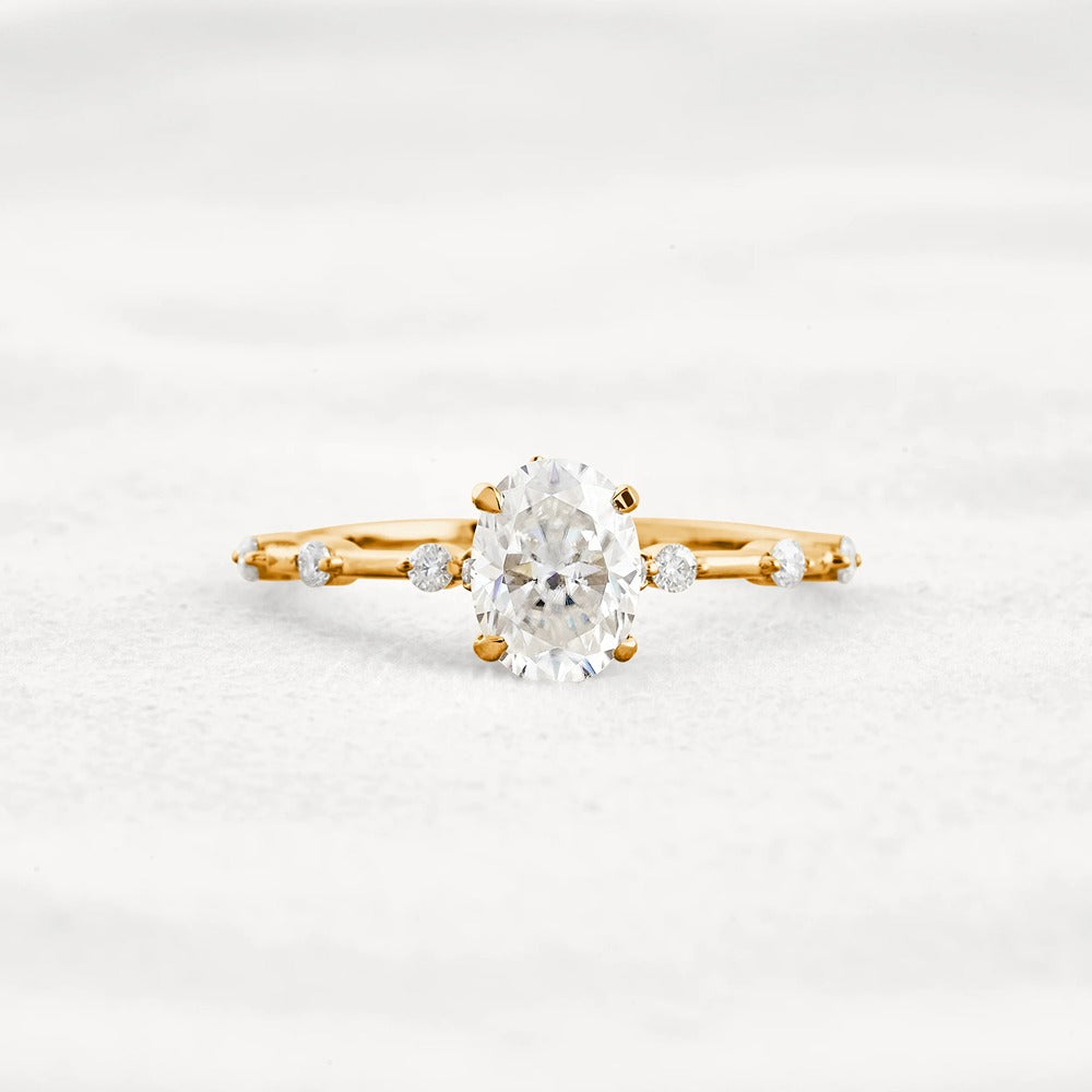 Hidden Accent Oval Cut Moissanite Wedding Ring