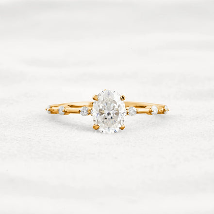 Hidden Accent Oval Cut Moissanite Wedding Ring