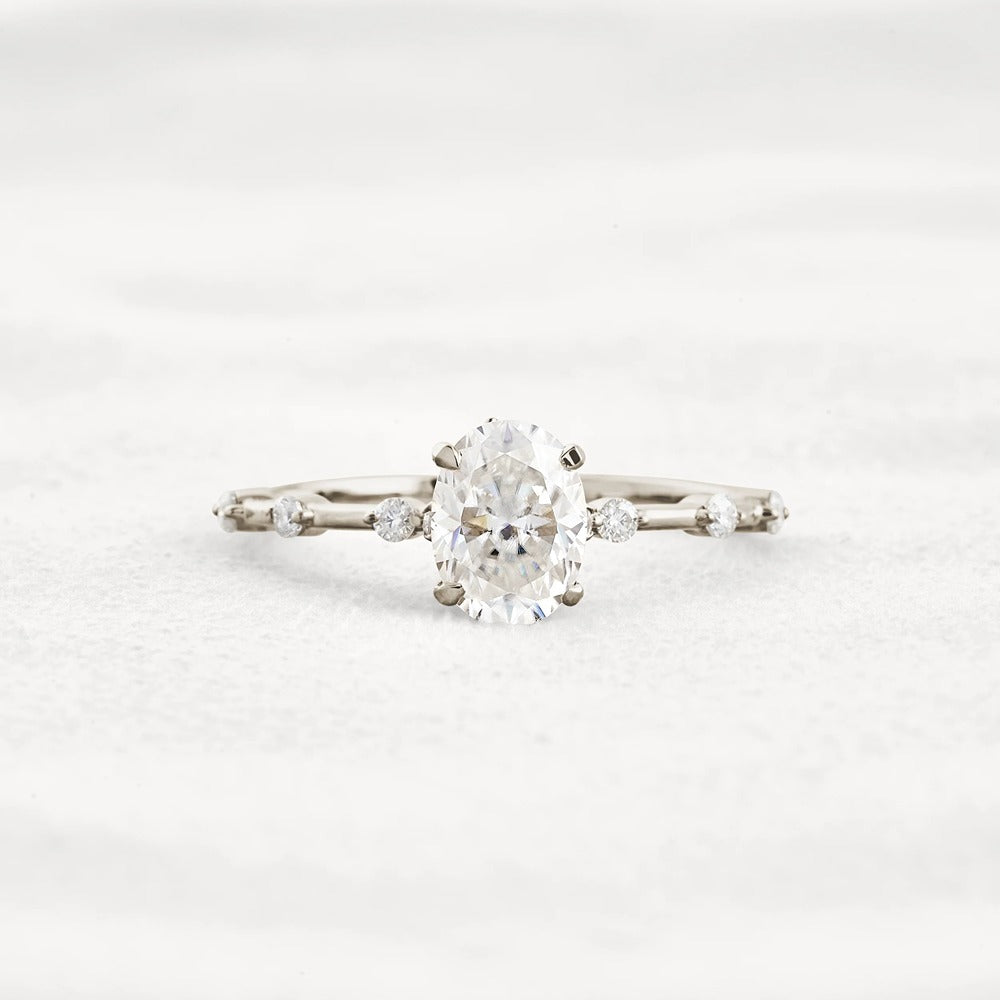 Hidden Accent Oval Cut Moissanite Wedding Ring