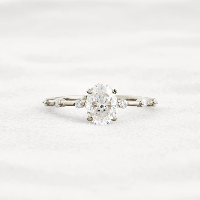 Hidden Accent Oval Cut Moissanite Wedding Ring