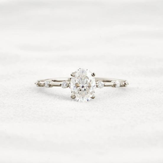 Hidden Accent Oval Cut Moissanite Wedding Ring