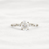 Hidden Accent Oval Cut Moissanite Wedding Ring