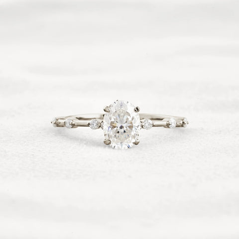 Hidden Accent Oval Cut Moissanite Wedding Ring