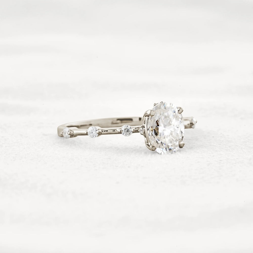 Hidden Accent Oval Cut Moissanite Wedding Ring