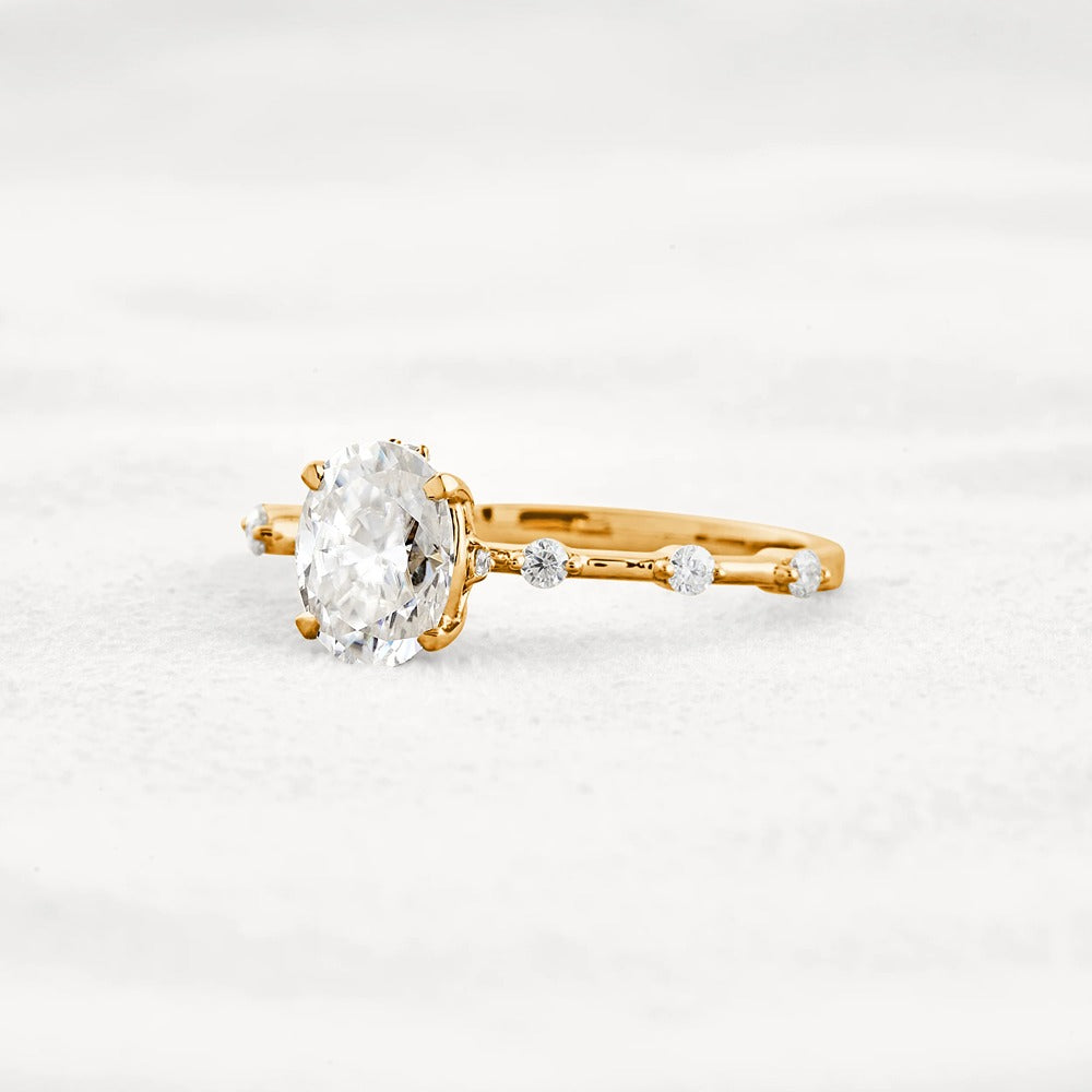 Hidden Accent Oval Cut Moissanite Wedding Ring