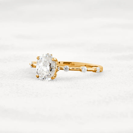 Hidden Accent Oval Cut Moissanite Wedding Ring