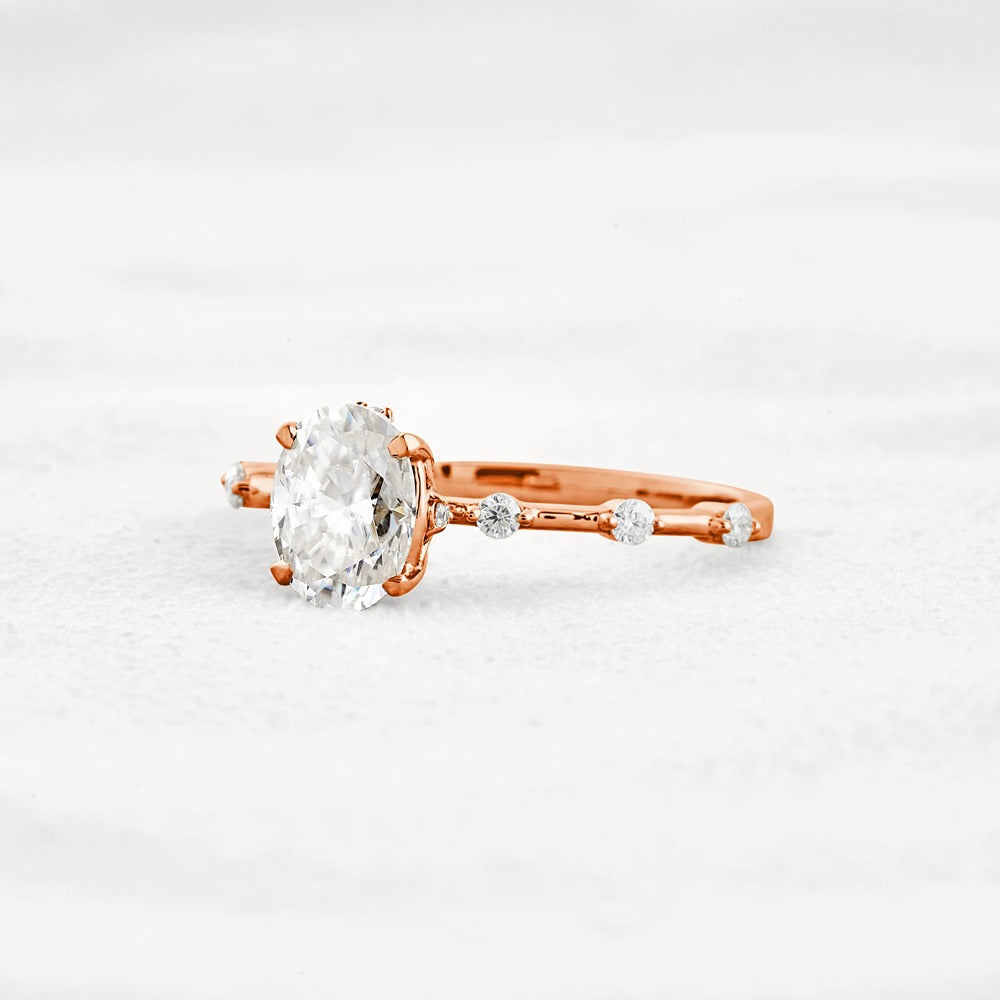 Hidden Accent Oval Cut Moissanite Wedding Ring