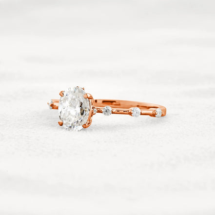 Hidden Accent Oval Cut Moissanite Wedding Ring