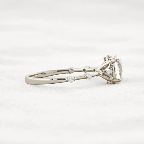 Hidden Accent Oval Cut Moissanite Wedding Ring