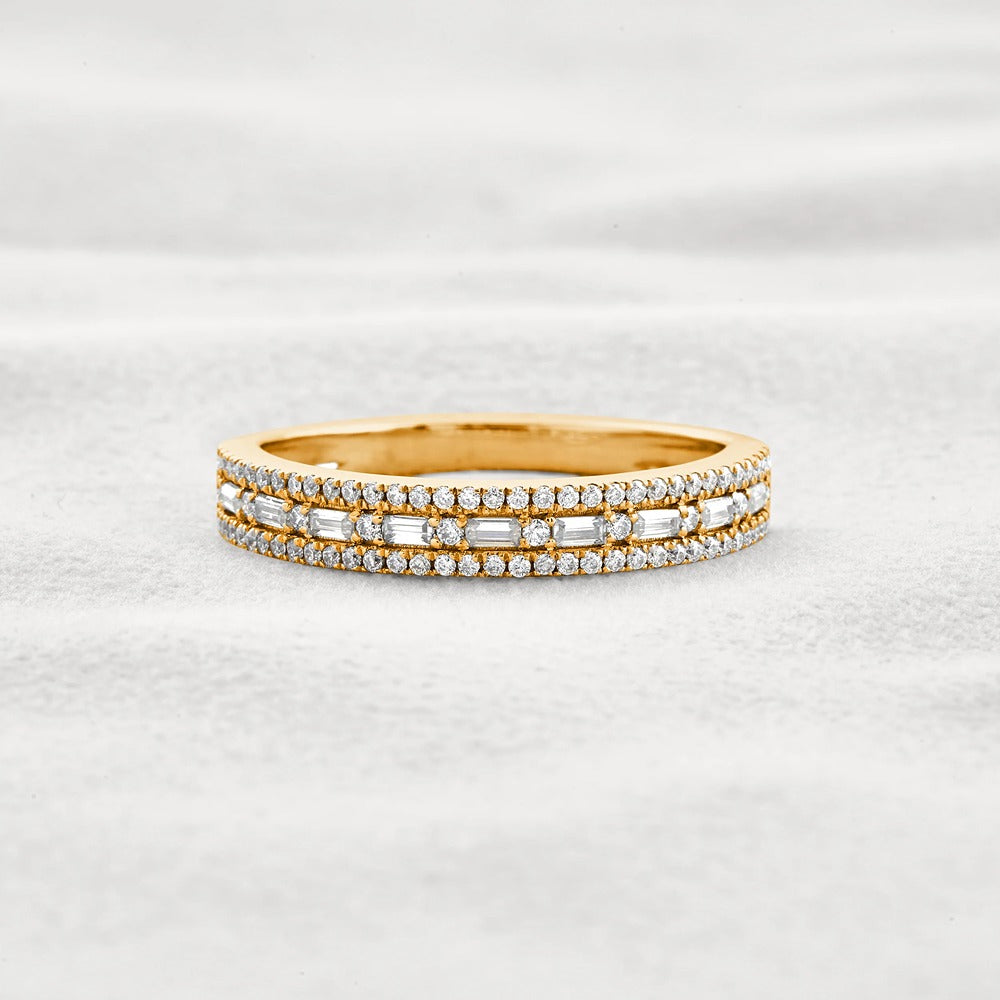 Moissanite Diamond Round & Baguette Unique Wedding Band
