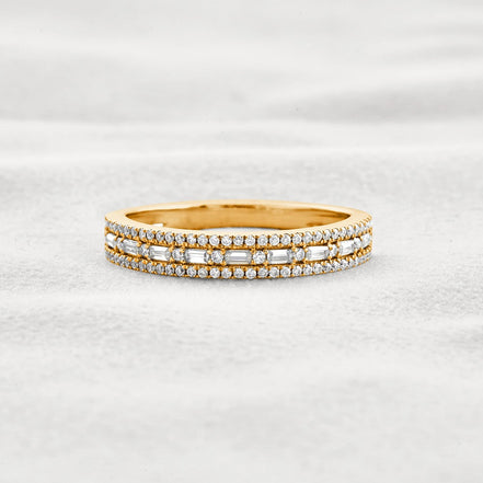 Moissanite Diamond Round & Baguette Unique Wedding Band
