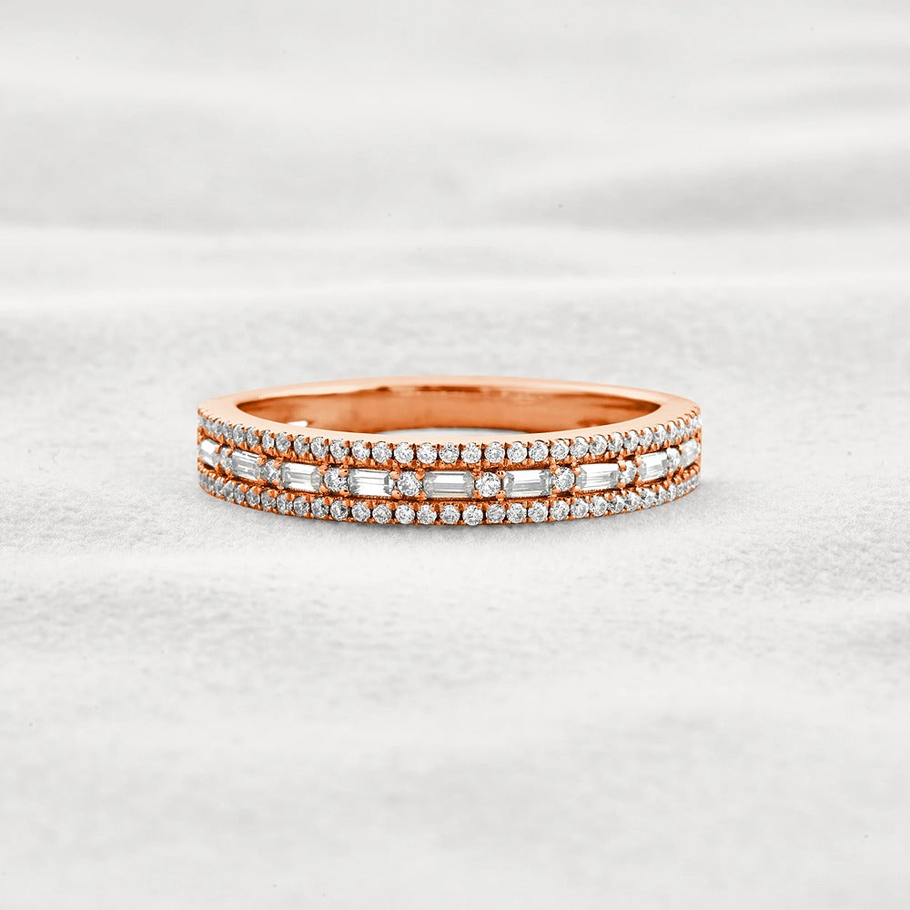 Moissanite Diamond Round & Baguette Unique Wedding Band