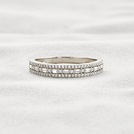 Moissanite Diamond Round & Baguette Unique Wedding Band