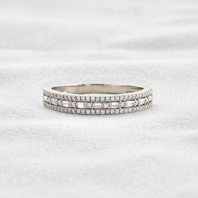 Moissanite Diamond Round & Baguette Unique Wedding Band