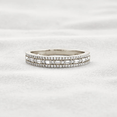 Moissanite Diamond Round & Baguette Unique Wedding Band