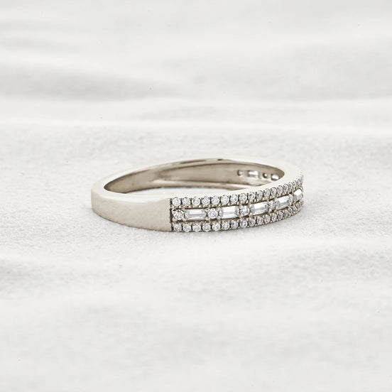 Moissanite Diamond Round & Baguette Unique Wedding Band