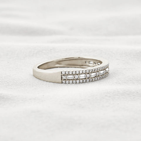 Moissanite Diamond Round & Baguette Unique Wedding Band