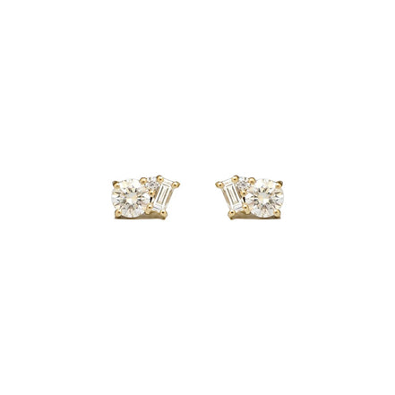 Fancy Style Moissanite Round & Baguette Cut Stud Earring