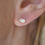 Fancy Style Moissanite Round & Baguette Cut Stud Earring