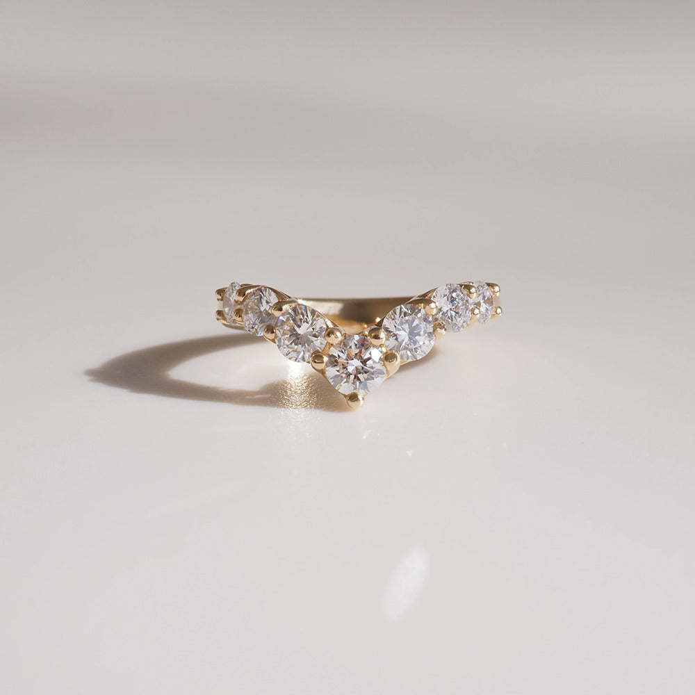 Chevron Style Round Cut Moissanite Wedding Band