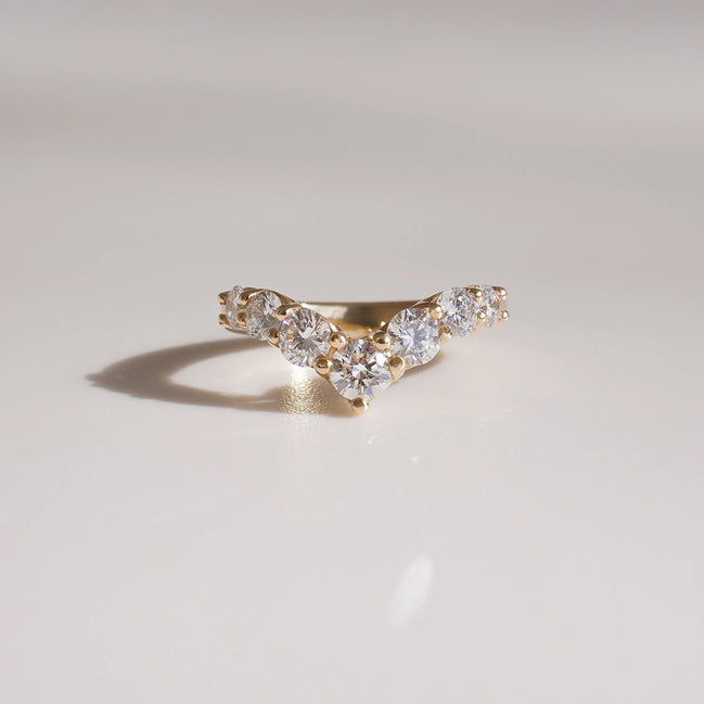 Chevron Style Round Cut Moissanite Wedding Band