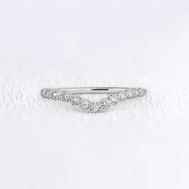 Chevron Style Moissanite Round Diamond Wedding Band