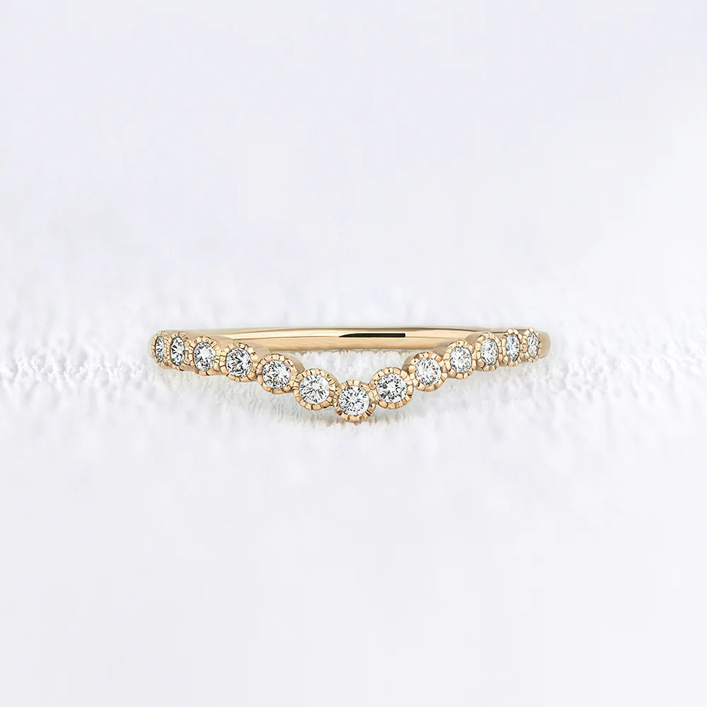 Chevron Style Moissanite Round Diamond Wedding Band