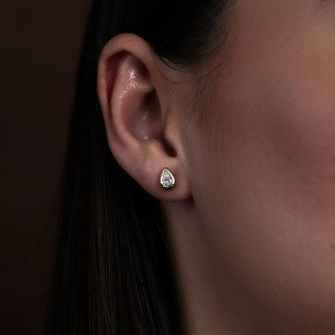 Bezel Set Pear Cut Fancy Moissanite Push Back Earring