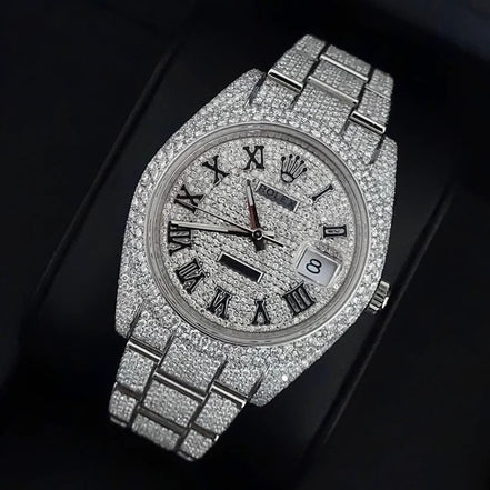 Stainless Steel Full White Moissanite Automatic Watch For Men's