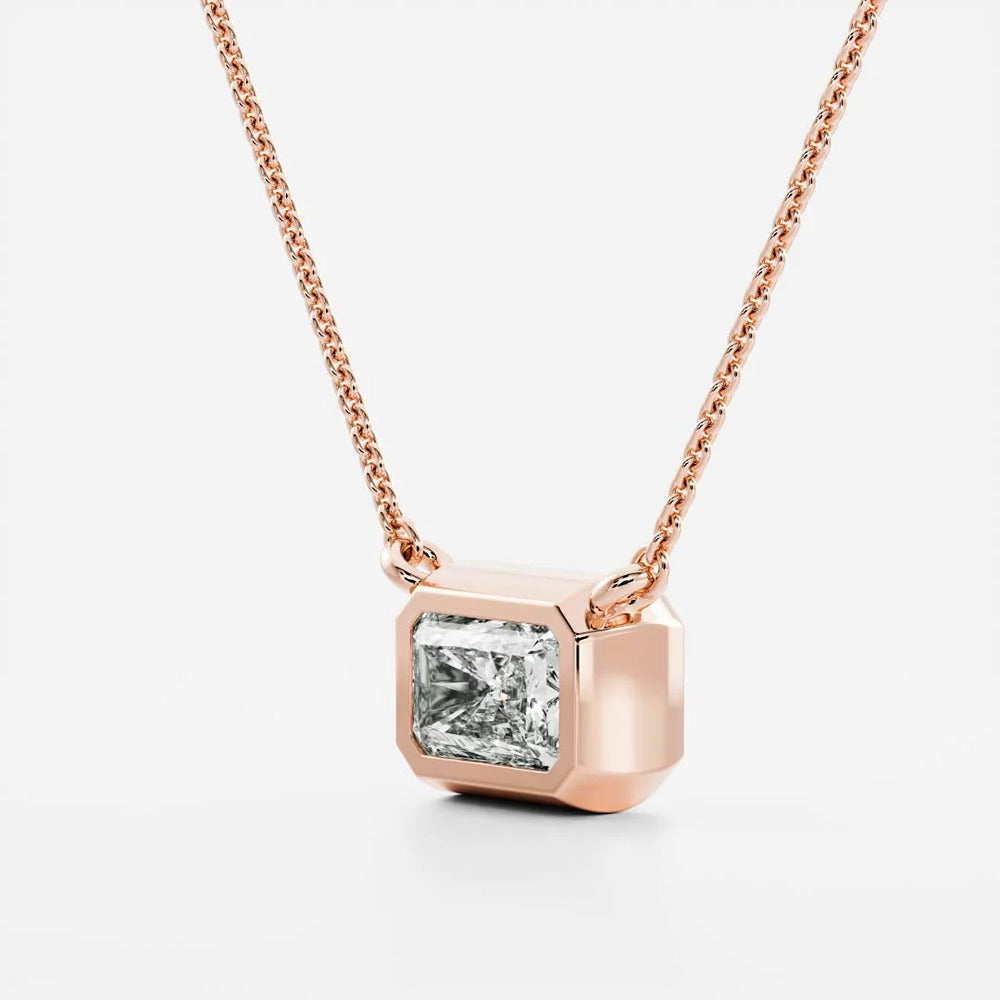 Bezel Solitaire Radiant Cut Lab Created Diamond Pendant