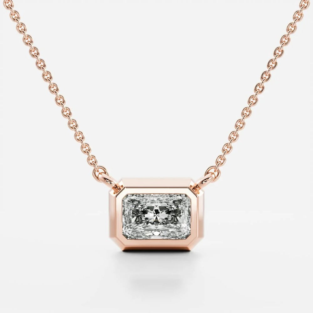Bezel Solitaire Radiant Cut Lab Created Diamond Pendant