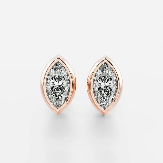Bezel Set Marquise Cut Moissanite Stud Earring