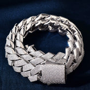 925 Sterling Silver Iced Out Moissanite Cuban Linked Chain